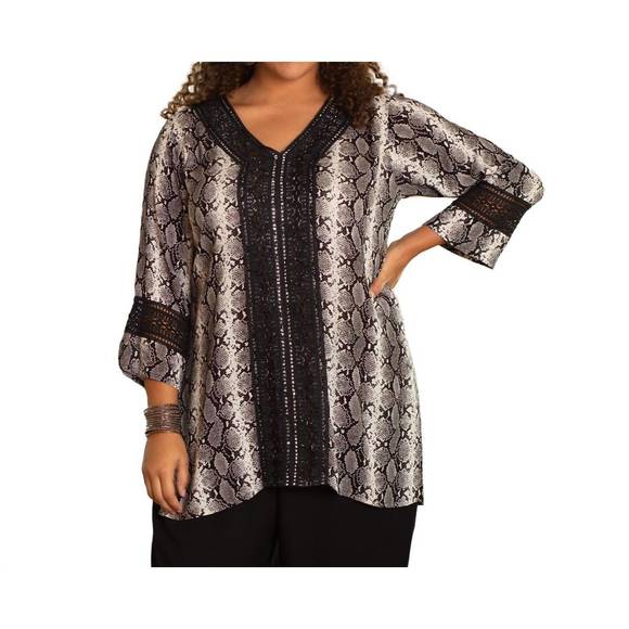 NEW ON THE PLUS SIDE print tatum bracelet sleeve v-neck tunic - plus size in asp - Picture 1 of 1